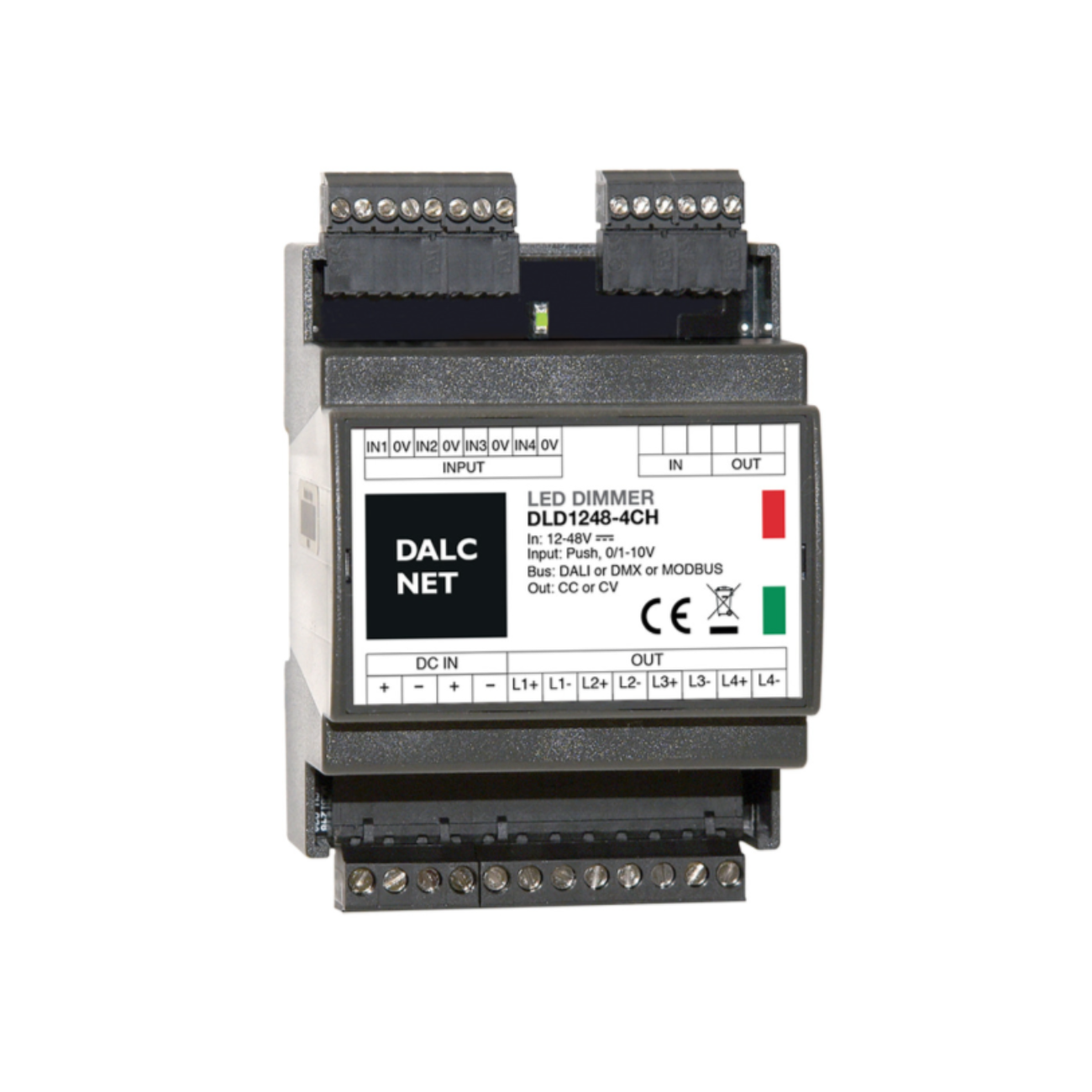 DALCNET DLD1248-4CC-MODBUS 0-10 Volt / 1-10 Volt / Push-Dimm / Resistiv / Modbus / Dimmer / CC / 134,4W / 0,7 A / 12V-48V - Netzteilshop24.de