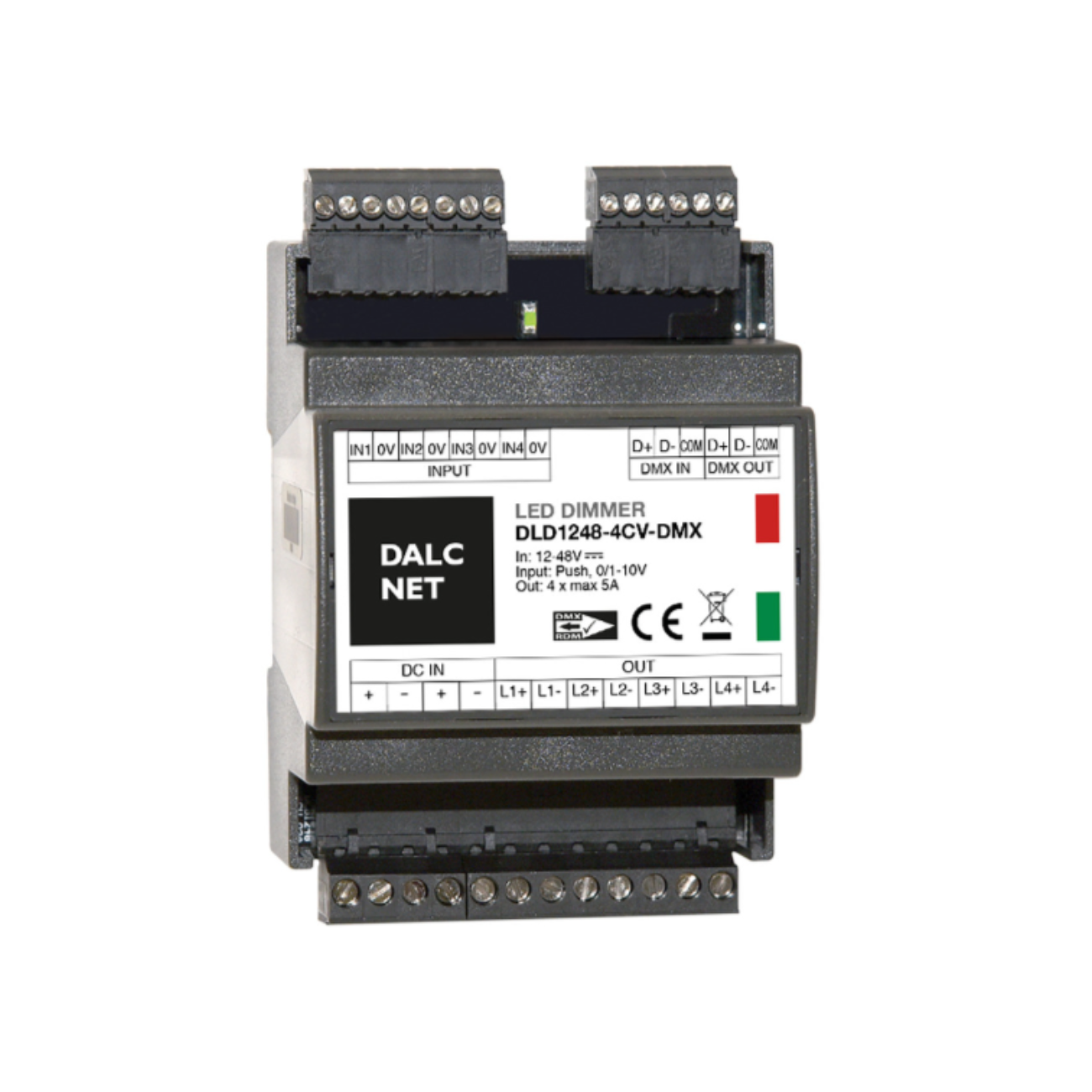 DALCNET DLD1248-4CV-DMX 0-10 Volt / 1-10 Volt / Push-Dimm / Resistiv / DMX / Dimmer / CV / 960W / 5 A / 12V-48V - Netzteilshop24.de