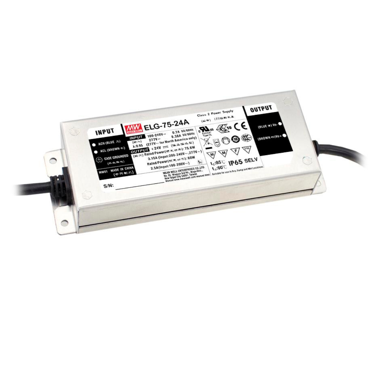 MeanWell ELG-75-48DA-3Y (76,8W/48V) LED-Netzteil (dimmbar) - Netzteilshop24.de