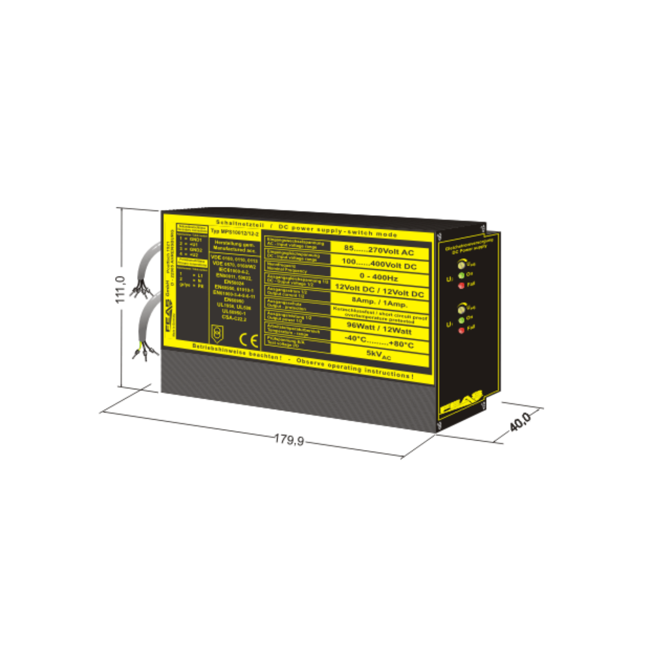 FEAS Schaltnetzteil MPS10012/12-2 (96,0W und 12W / 12V und 12V) LED-Netzteil - Netzteilshop24.de