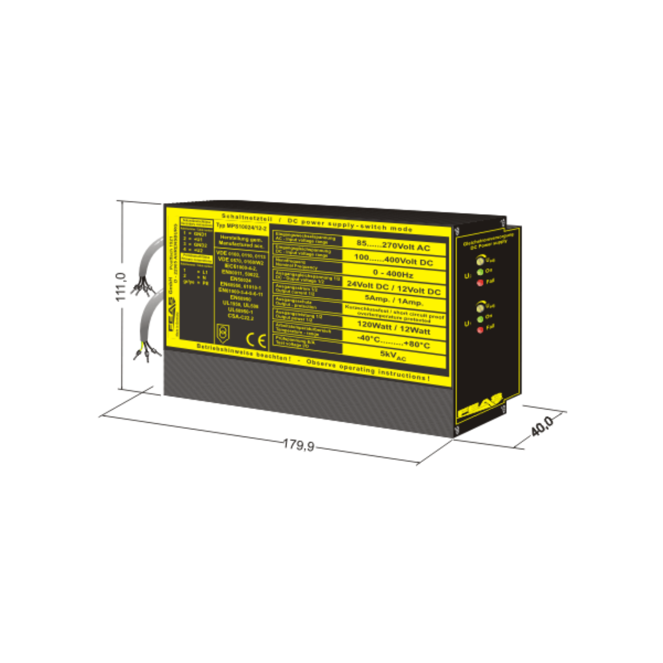 FEAS Schaltnetzteil MPS10024/12-2 (120,0W und 12,0W / 24V und 12V) LED-Netzteil - Netzteilshop24.de
