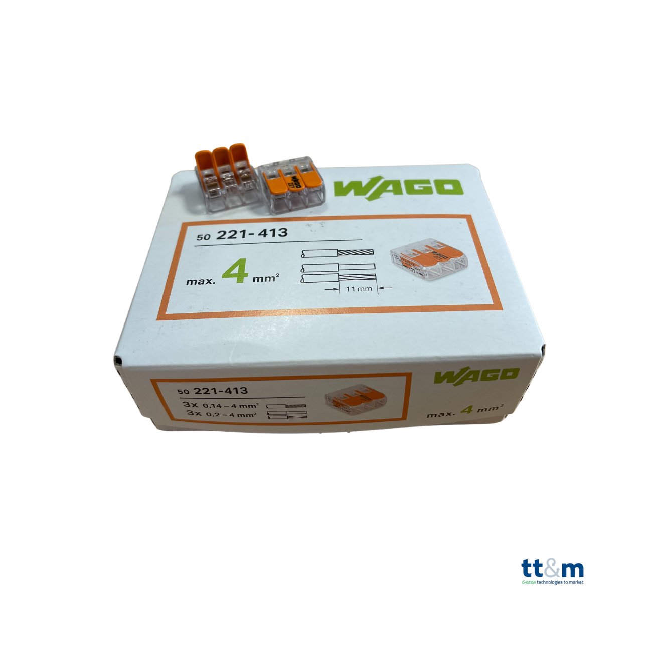 WAGO COMPACT-Verbindungsklemme, 3-polig, max. 4 mm², 221-413 (50 Stk.) - Netzteilshop24.de