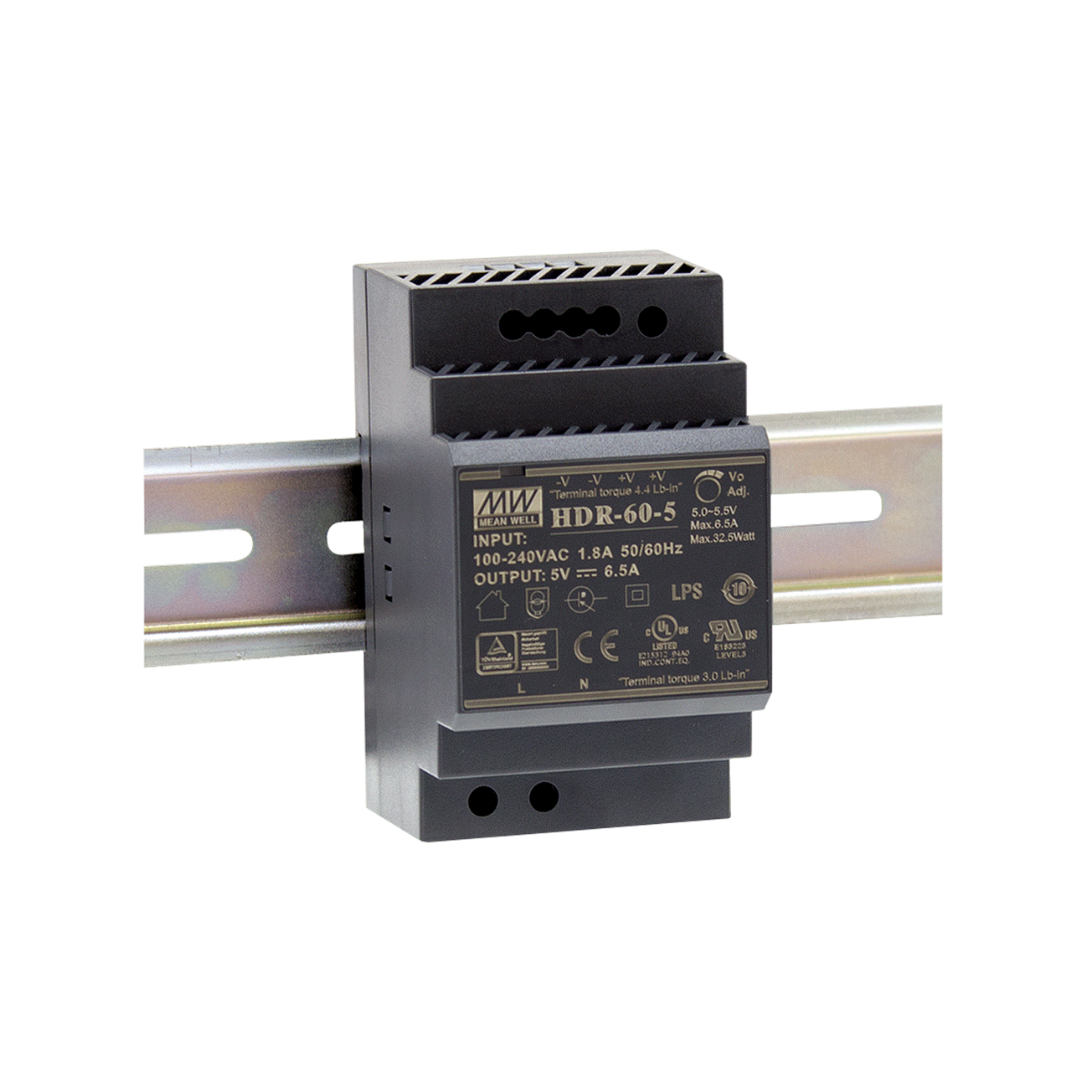 Hutschienen-Netzteil MeanWell HDR-60-5 / HDR-60-Serie