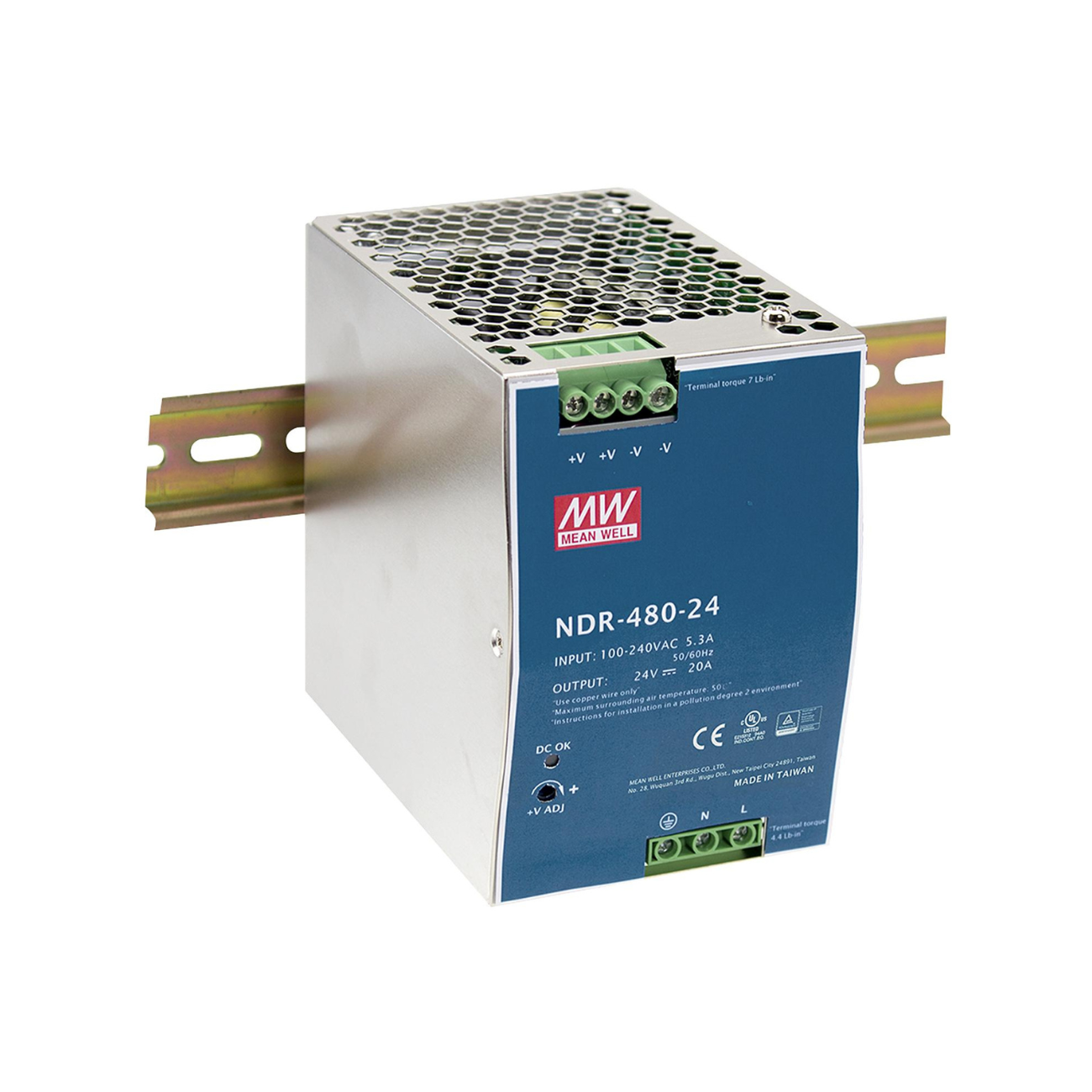 MeanWell NDR-480-24 (480W/24V) Hutschienen-Netzteil