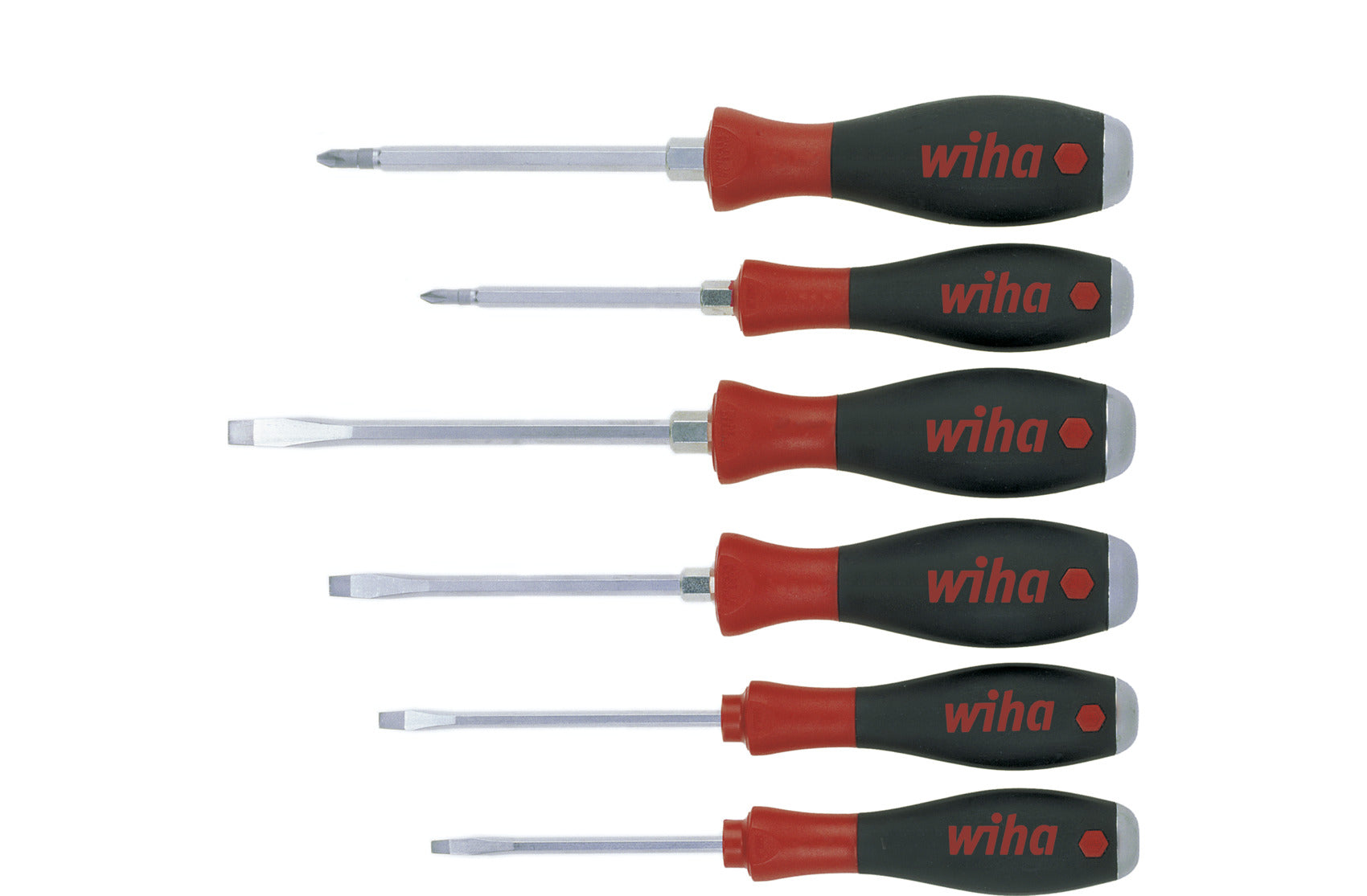 Wiha Schraubendreher SoftFinish® Schlitz, Phillips 6-tlg. mit durchgehender Sechskantklinge und massiver Stahlkappe (21250)