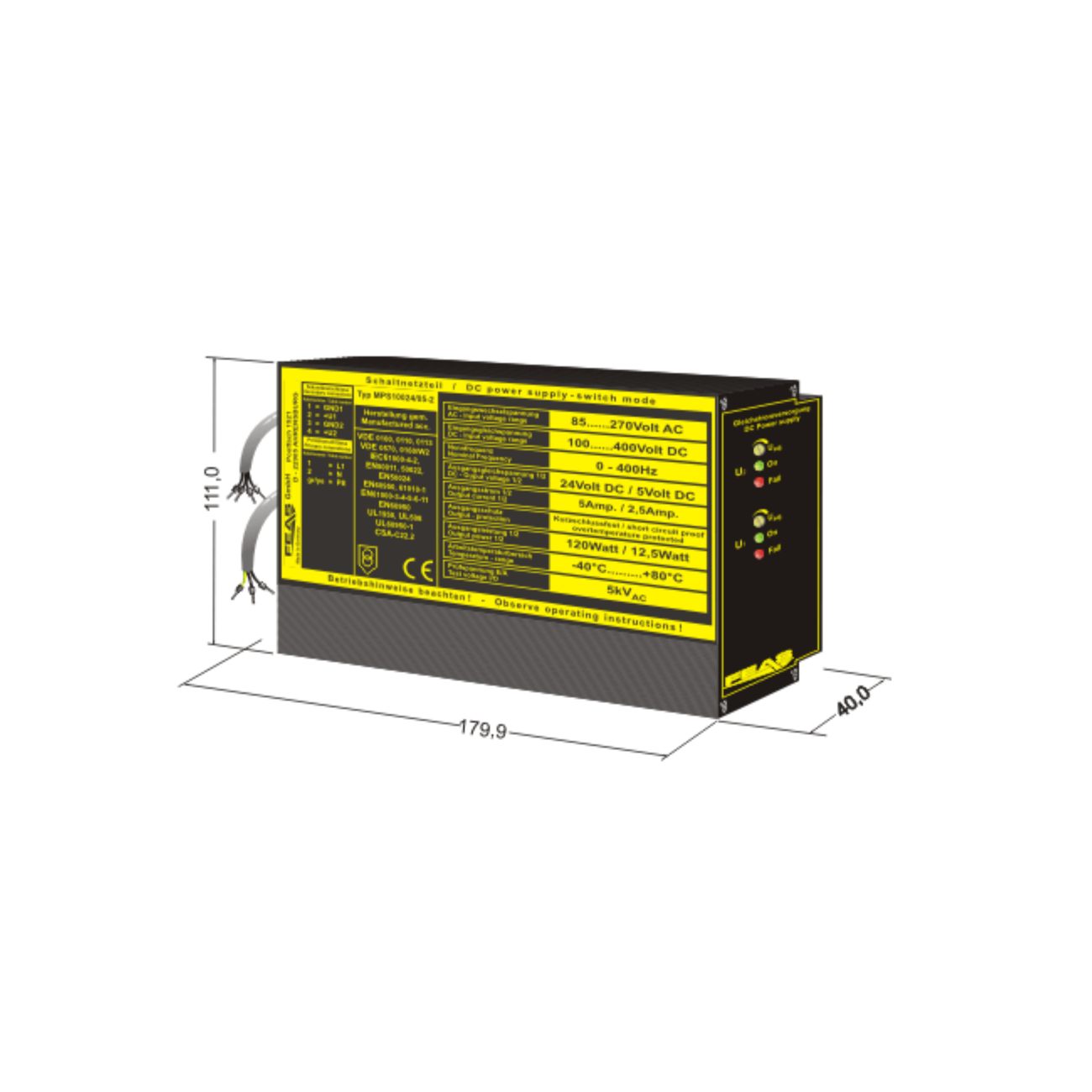 FEAS Schaltnetzteil MPS10024/05-2 (120,0W und 12,5W / 24V und 5V) LED-Netzteil - Netzteilshop24.de