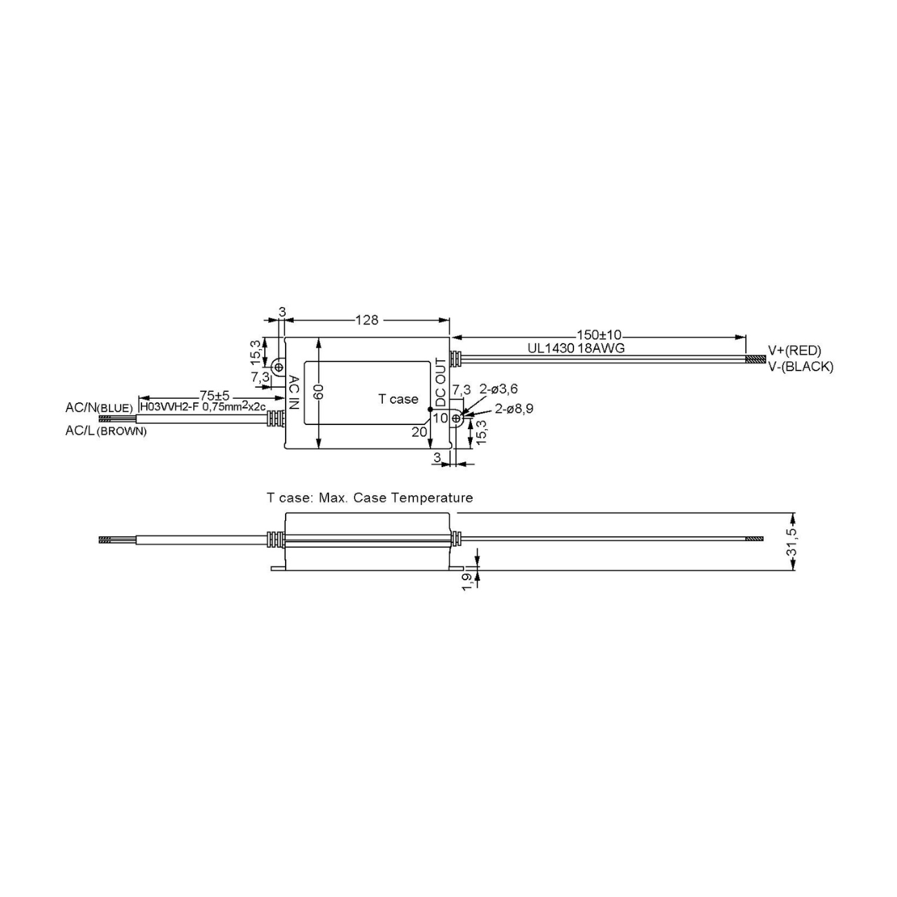 MeanWell PCD-40-350B (40W/65-115V) LED-Netzteil (dimmbar)