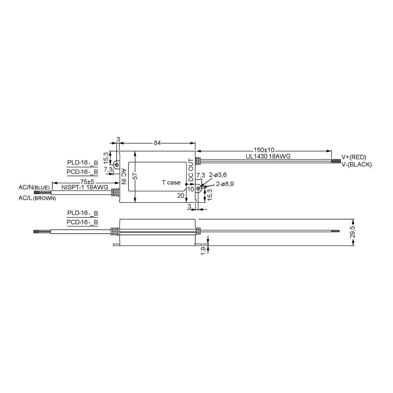 MeanWell PLD-16-1050B (16W/12-16V) LED-Netzteil