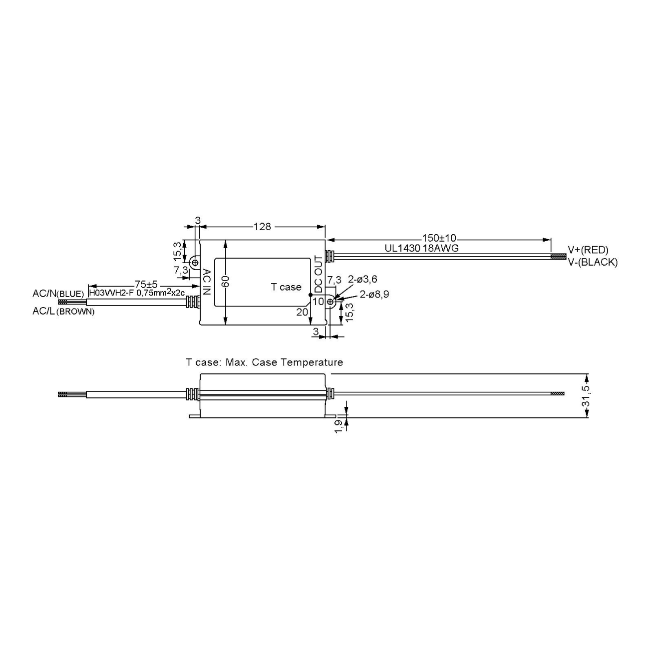 MeanWell PCD-60-1050B (60W/34-57V) LED-Netzteil (dimmbar)