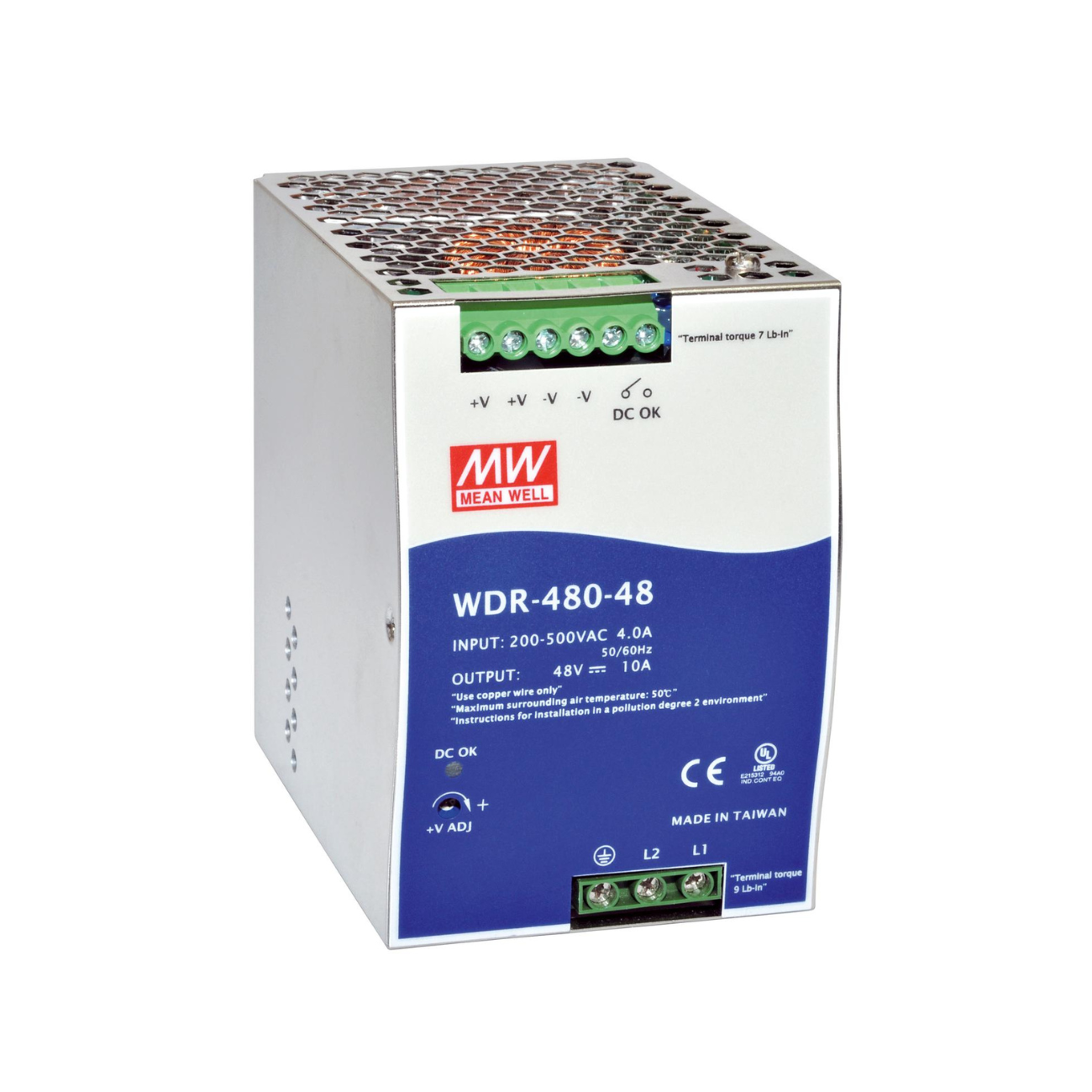 MeanWell WDR-480-48 (480W/48V) Hutschienen-Netzteil - Netzteilshop24.de