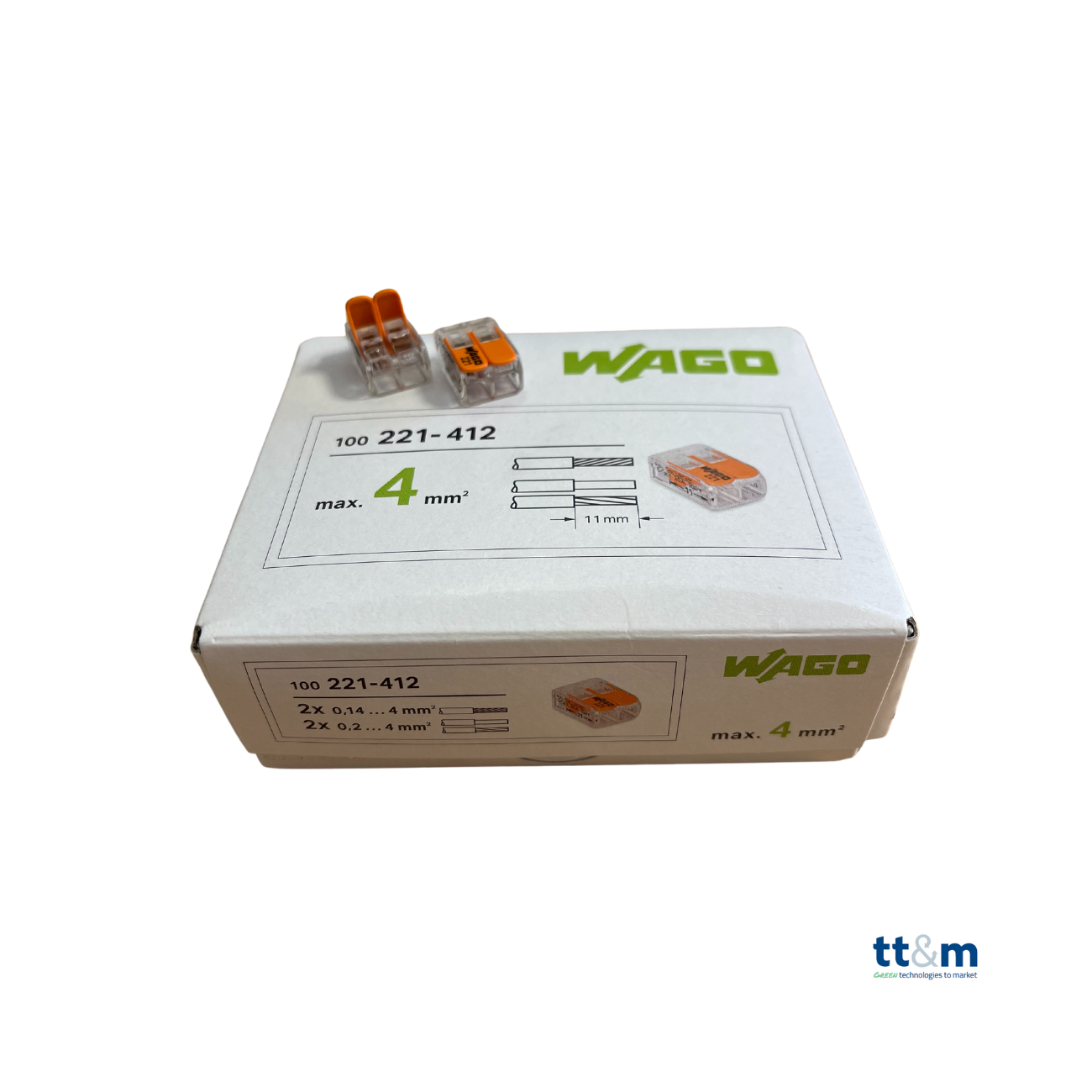 WAGO COMPACT-Verbindungsklemme, 2-polig, max. 4 mm², 221-412 (100 Stk.) - Netzteilshop24.de