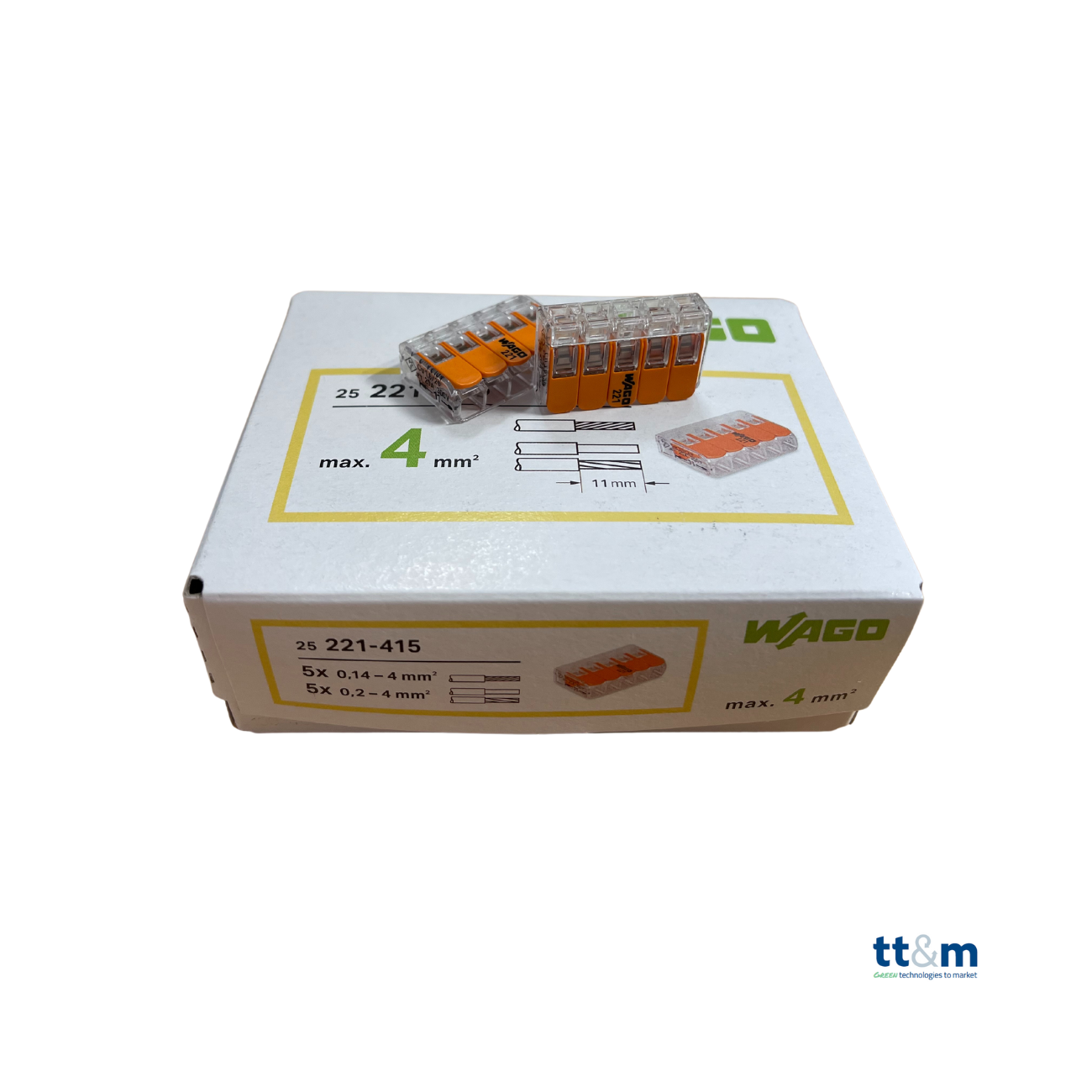 WAGO COMPACT-Verbindungsklemme, 5-polig, max. 4 mm², 221-415 (25 Stk.) - Netzteilshop24.de