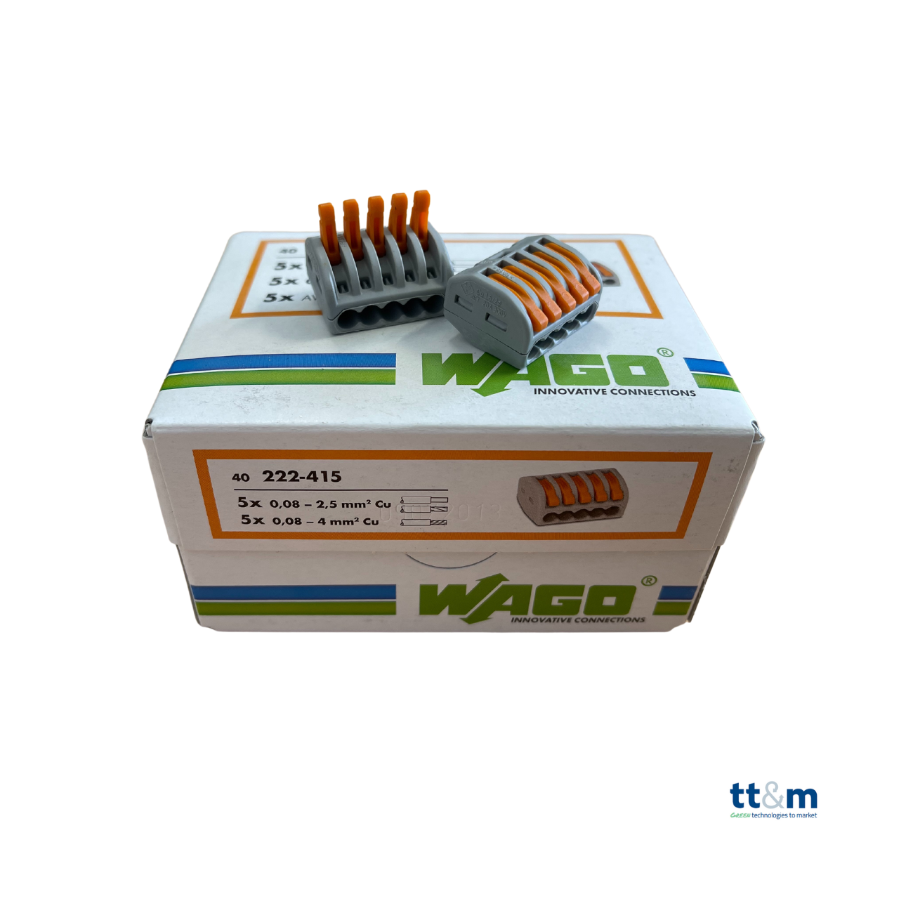WAGO Verbindungsklemme 5-polig, 2,5-4mm², fl. Leit., grau - 222-415 (40 Stk.)