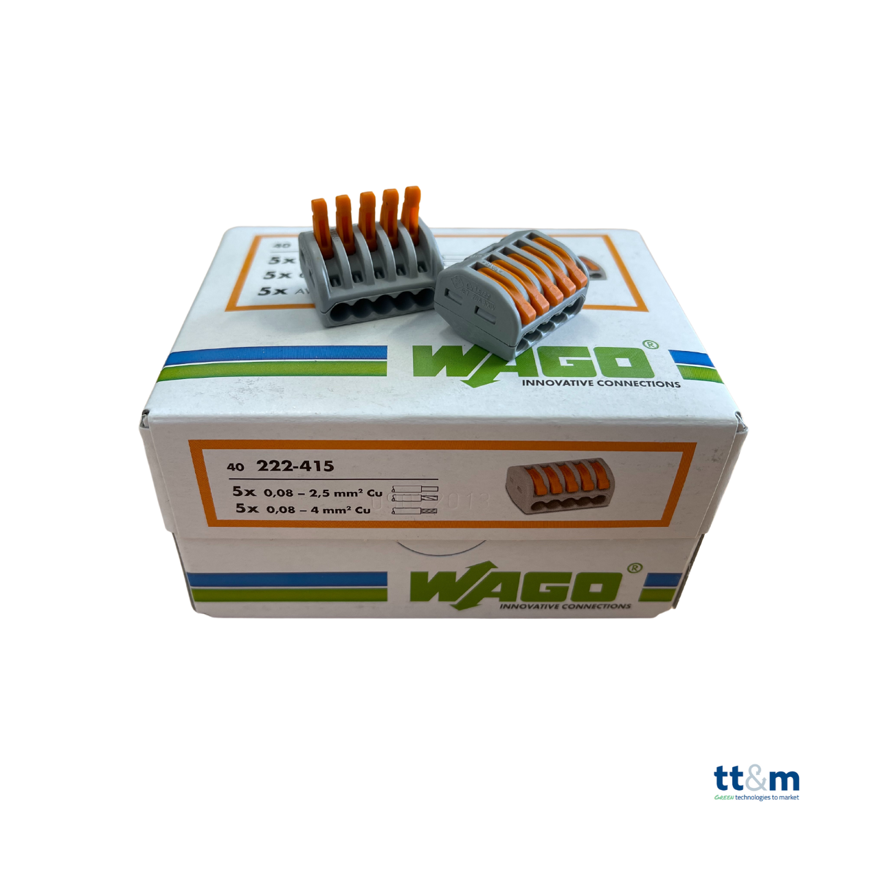 WAGO Verbindungsklemme 5-polig, 2,5-4mm², fl. Leit., grau - 222-415 (40 Stk.) - Netzteilshop24.de