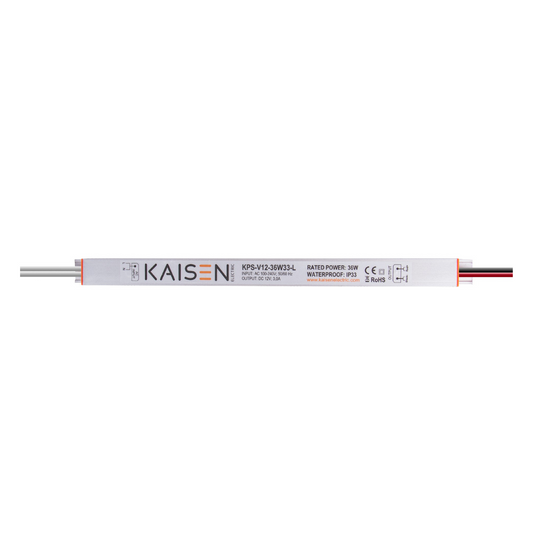 Indoor LED-Netzteil mit 36 Watt, 24 Volt: KAISEN KPS-V24-36W33-L (36W/24V), mit Schutzart IP33 für Lichtwerbeanlagen im Innenbereich