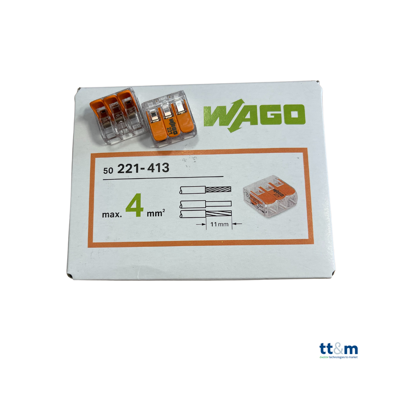 WAGO COMPACT-Verbindungsklemme, 3-polig, max. 4 mm², 221-413 (50 Stk.)