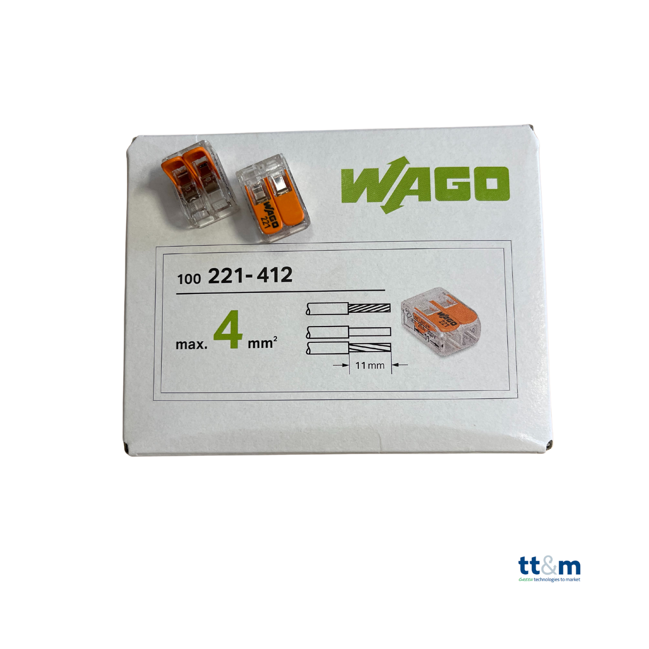 WAGO COMPACT-Verbindungsklemme, 2-polig, max. 4 mm², 221-412 (100 Stk.) - Netzteilshop24.de