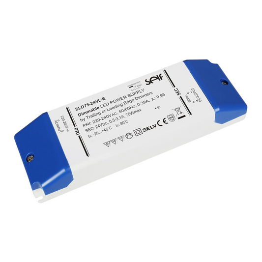 Dimmbarer LED-Treiber von SELF mit 75 Watt, 24 Volt: SLD75-24VL-E (Phasenanschnitt / Triac dimmbar)
